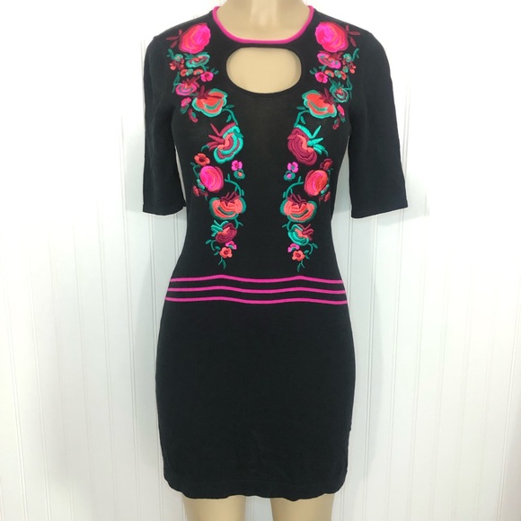 Nanette Lepore Floral Knit Embroidered Cutout Mini Dress XS - Picture 3 of 15